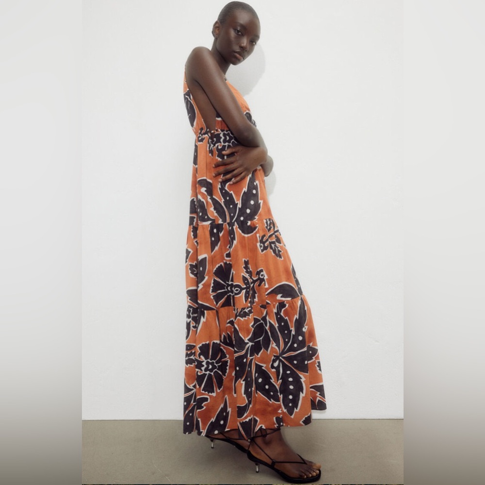 H&M Orange & Black Spaghetti Strap Long Dress - M - Picture 12 of 16